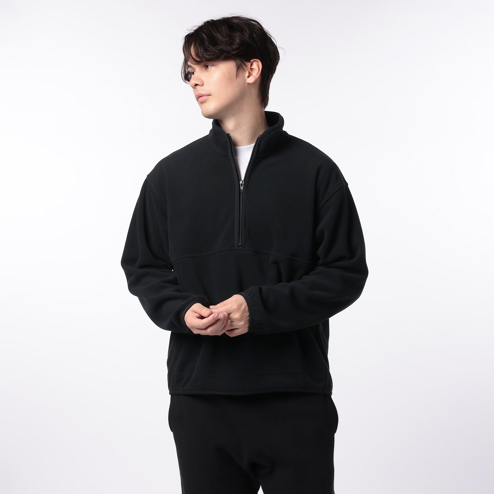 ヴィ・トゥエルヴ 2021年モデル ハーフジップ ジャケット◆ブラック XL WETTEMPT｜ウィテンプト】HALF ZIP REVERSIBLE FLEECE PULLOVER